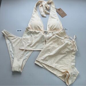 Samiol XL Yellow Hollow Tankini Three-Piece Set